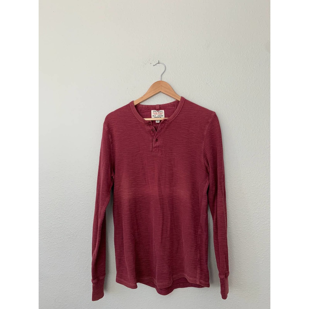 Maroon Lucky Brand Waffleknit Thermal Henley Base Layer Long-sleeve Shirt Small